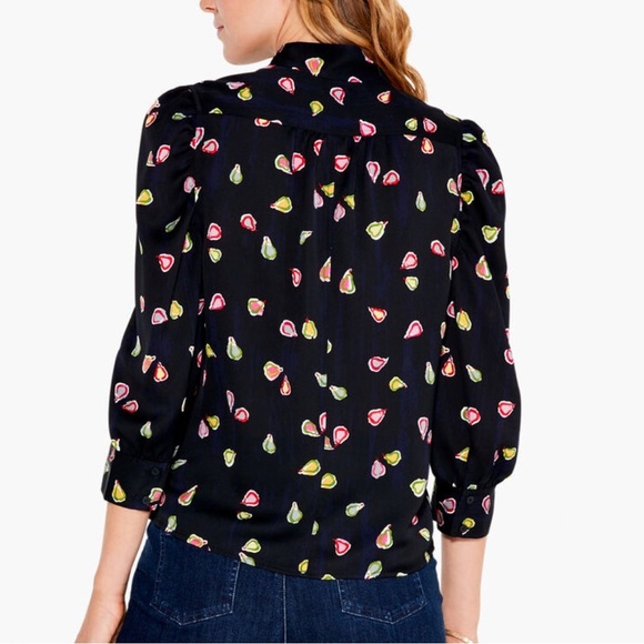 NIC+ZOE BLACK PARTY PEARS BLOUSE WITH COLORFUL PEAR PRINT WOMENS SZ LARGE - Picture 2 of 8